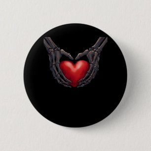Badge Rond 5 Cm Skeleton Coeur main
