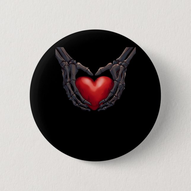 Badge Rond 5 Cm Skeleton Coeur main (Devant)