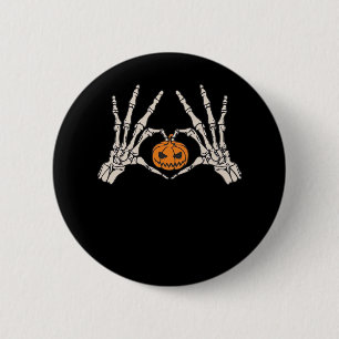Badge Rond 5 Cm Skeleton Coeur main et Citrouille Drôle Hondelle c
