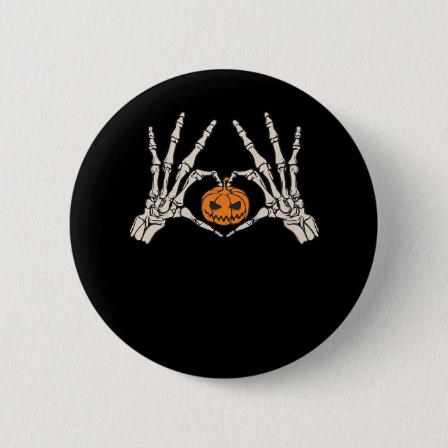 Badge Rond 5 Cm Skeleton Coeur main et Citrouille Drôle Hondelle c (Devant)
