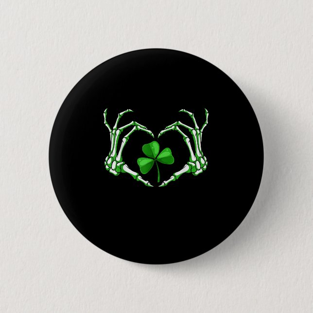 Badge Rond 5 Cm Skeleton Coeur main Shamrock Jour de la Saint Patr (Devant)