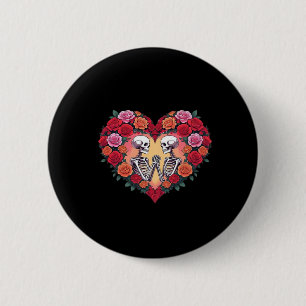 Badge Rond 5 Cm Skeleton Couple Tenant Les Mains Dans Un Coeur De 