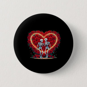 Badge Rond 5 Cm Skeleton Couple Tenant Les Mains Dans Un Coeur De 