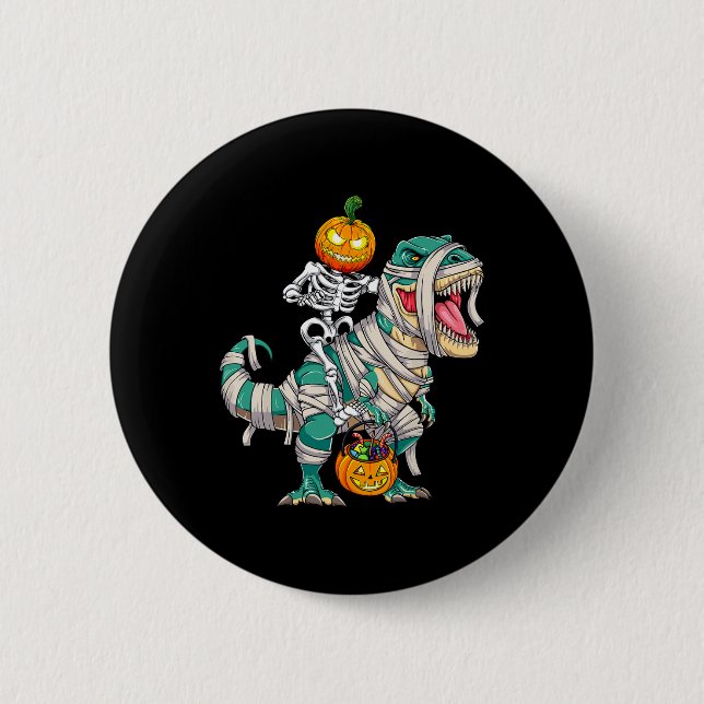 Badge Rond 5 Cm Skeleton équitation maman Dinosaur T rex Halloween (Devant)