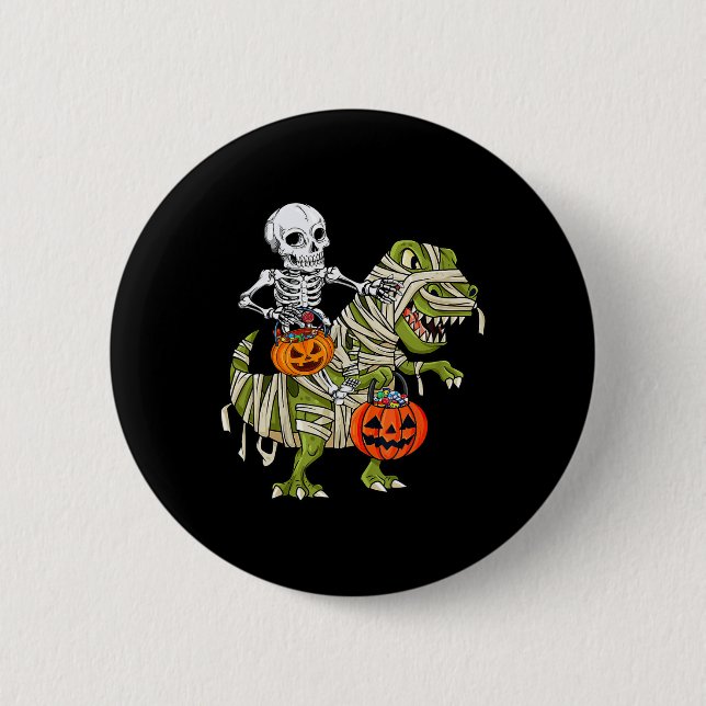 Badge Rond 5 Cm Skeleton équitation maman Dinosaur T rex Halloween (Devant)