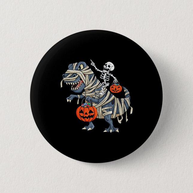 Badge Rond 5 Cm Skeleton équitation maman T Rex Halloween Garçons  (Devant)