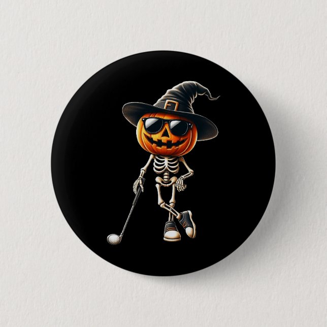 Badge Rond 5 Cm Skeleton Golf Citrouille Golfing Halloween Cos (Devant)