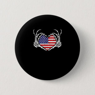 Badge Rond 5 Cm Skeleton Hand Heart 4e Du Drapeau Américain Patrio