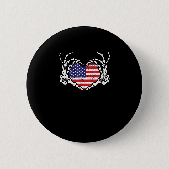 Badge Rond 5 Cm Skeleton Hand Heart 4e Du Drapeau Américain Patrio (Devant)
