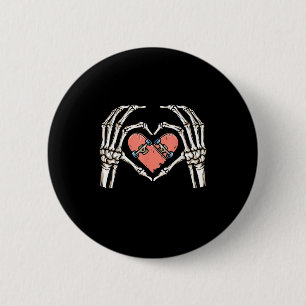 Badge Rond 5 Cm Skeleton Hand Heart Skateboard Valentines Day Funn