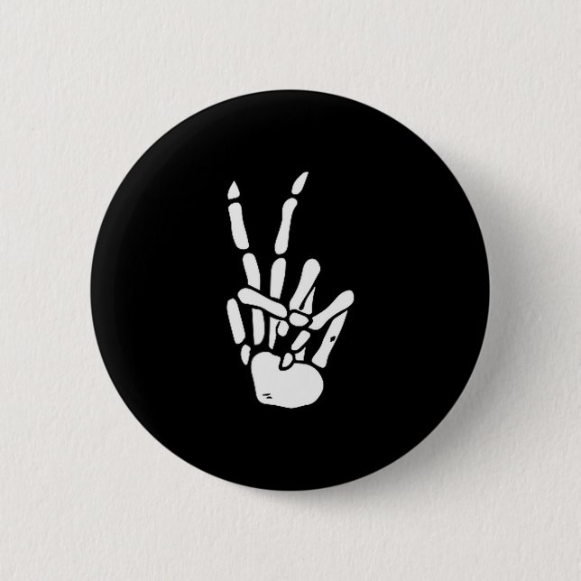 Badge Rond 5 Cm Skeleton Hand Peace Sign Bone  (Devant)