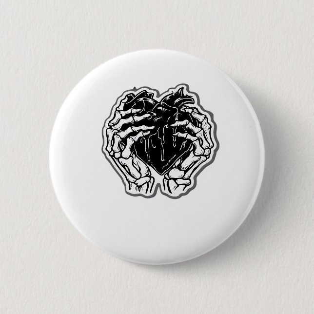 Badge Rond 5 Cm Skeleton Heart Hands Drôle (Devant)