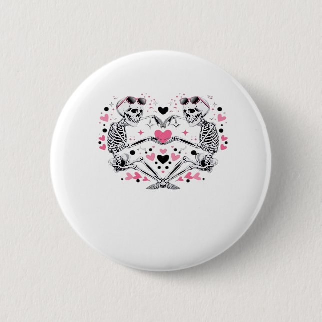 Badge Rond 5 Cm Skeleton Heart Mains Classique Viral (Devant)