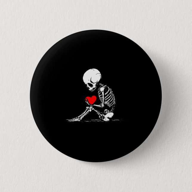 Badge Rond 5 Cm Skeleton Heart Valentines Emo Gothic Minimalist Ck (Devant)