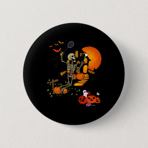 Badge Rond 5 Cm Skeleton Jouer Badminton Sport Effrayant Halloween
