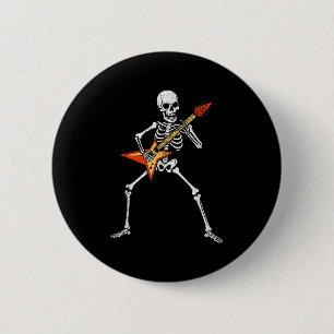Badge Rond 5 Cm Skeleton Jouer Guitare Rock Musique Soky Halloween
