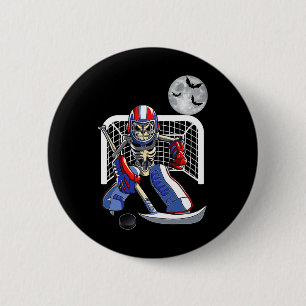 Badge Rond 5 Cm Skeleton Jouer Hockey sur glace Joyeux Halloween J