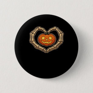 Badge Rond 5 Cm Skeleton Mains Coeur avec Citrouille mignon Hall É