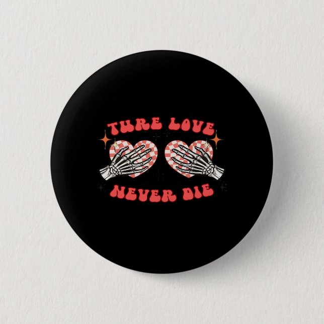 Badge Rond 5 Cm Skeleton Mains Coeur Design Classique (Devant)