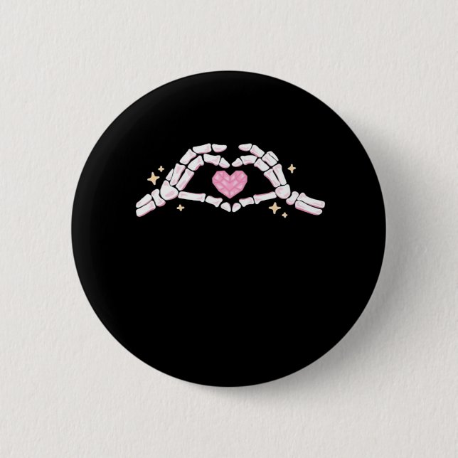 Badge Rond 5 Cm Skeleton Mains Coeur drôle (Devant)