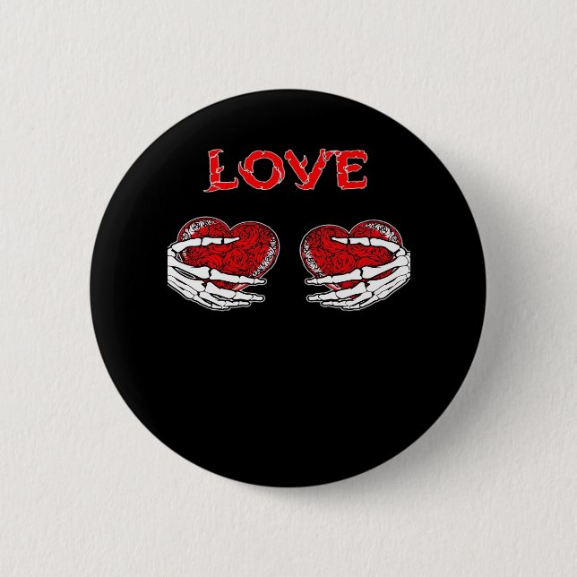 Badge Rond 5 Cm Skeleton Mains Coeur Drôle Design (Devant)