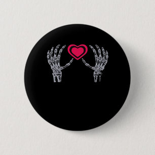 Badge Rond 5 Cm Skeleton Mains Coeur mignon