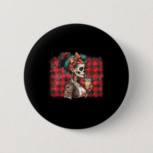Badge Rond 5 Cm Skeleton Messy Bun Coffee Drôle Costume Maman Femm