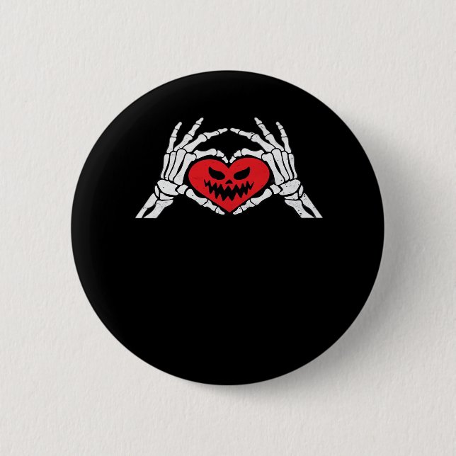 Badge Rond 5 Cm Skeleton Met Un Coeur Halloween Éffrayant (Devant)