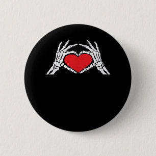 Badge Rond 5 Cm Skeleton Met Un Coeur Rouge Classique