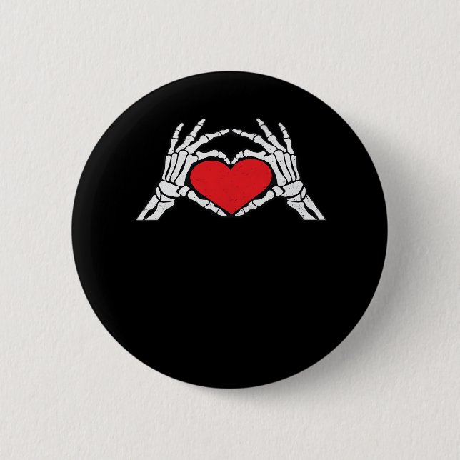 Badge Rond 5 Cm Skeleton Met Un Coeur Rouge Classique (Devant)