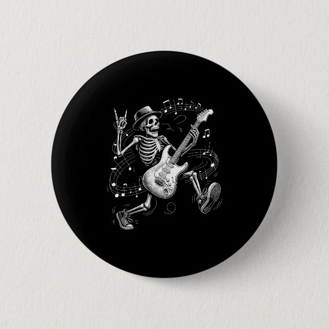 Badge Rond 5 Cm Skeleton Playing Guitar Music For Men Women Rock B (Devant)