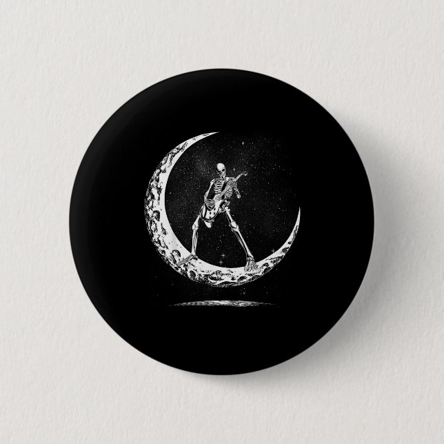 Badge Rond 5 Cm Skeleton Playing Guitar Rock And Roll Band For Men (Devant)