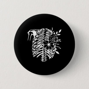 Badge Rond 5 Cm Skeleton Rib Cage Fleur Easy Halloween Costume 1