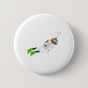 Badge Rond 5 Cm Skeleton Scuba Plongée Halloween Citrouille Plonge