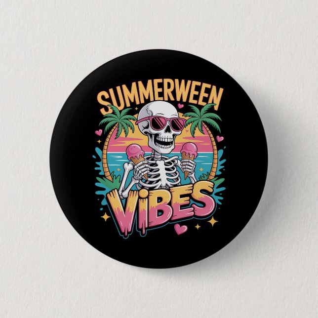 Badge Rond 5 Cm Skeleton Summerween Vibes IceCream (Devant)