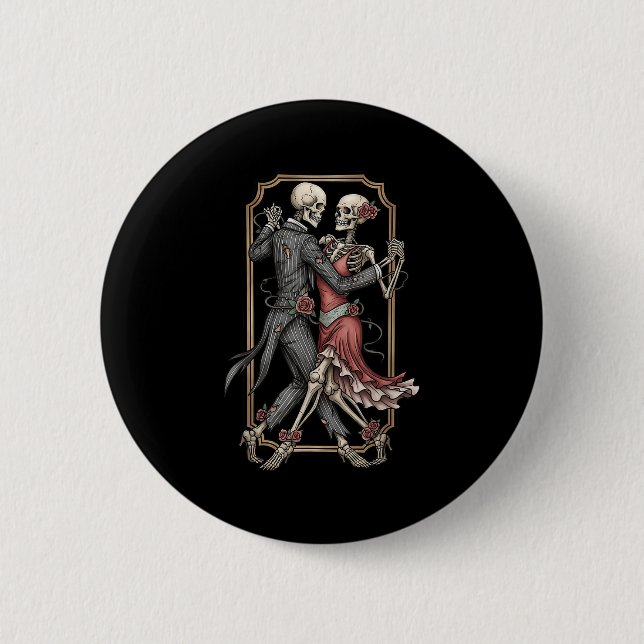 Badge Rond 5 Cm Skeleton Tango Halloween Costume Spooky Dancers Da (Devant)