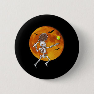 Badge Rond 5 Cm Skeleton Tennis Halloween Racket Ll