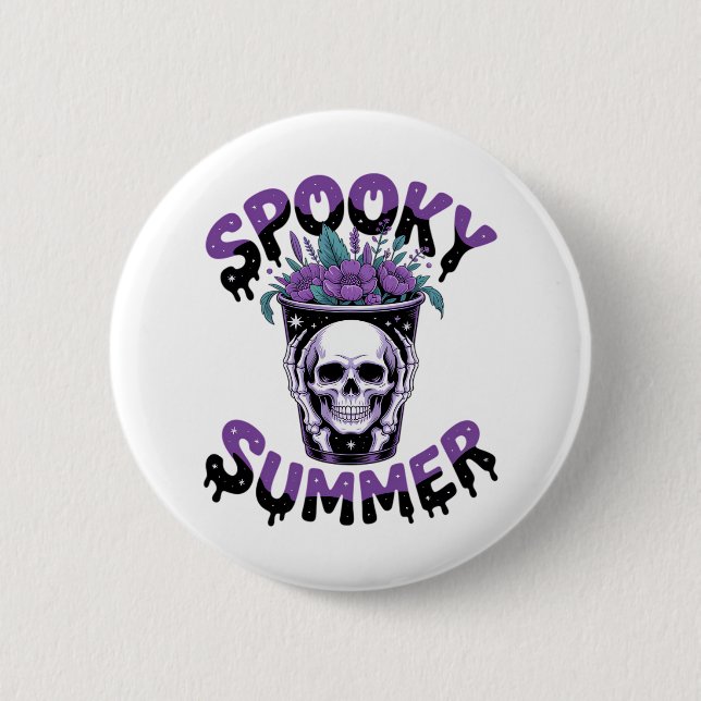Badge Rond 5 Cm Skeletonsummerween été éffrayant (Devant)