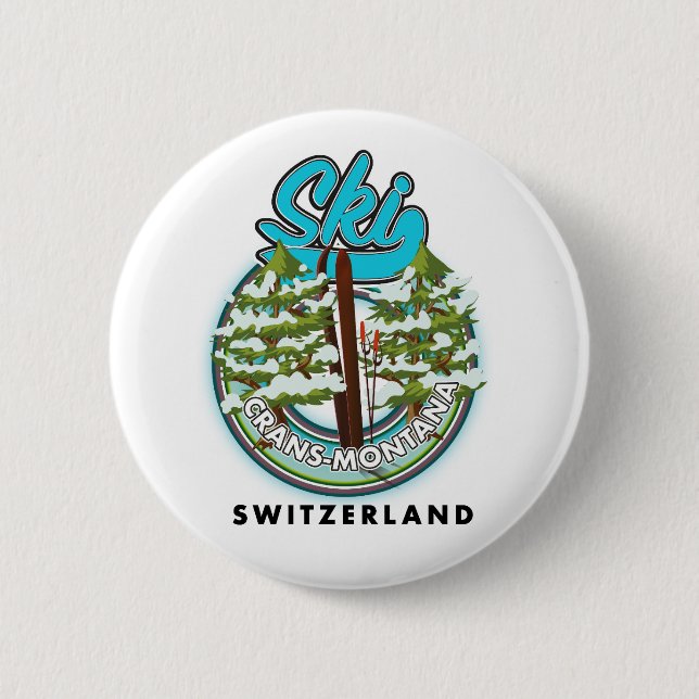 Badge Rond 5 Cm Ski de Crans-Montana Suisse (Devant)