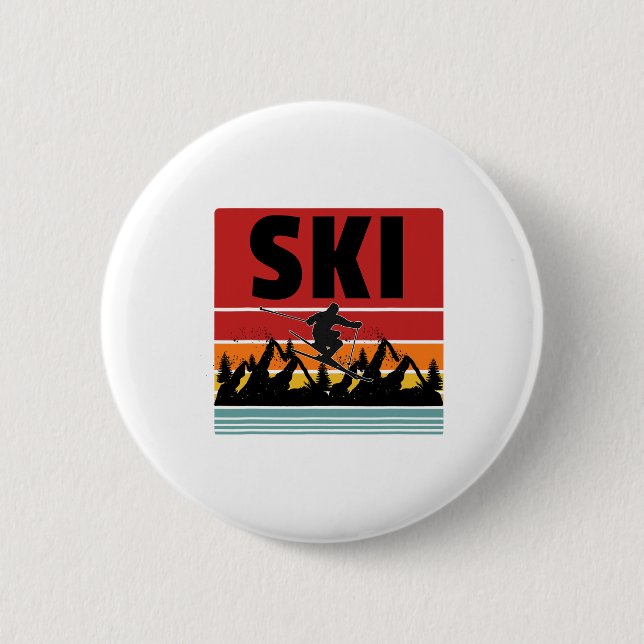 Badge Rond 5 Cm Ski Funny Skier Cool Snowboarder Mountain Ski M (Devant)