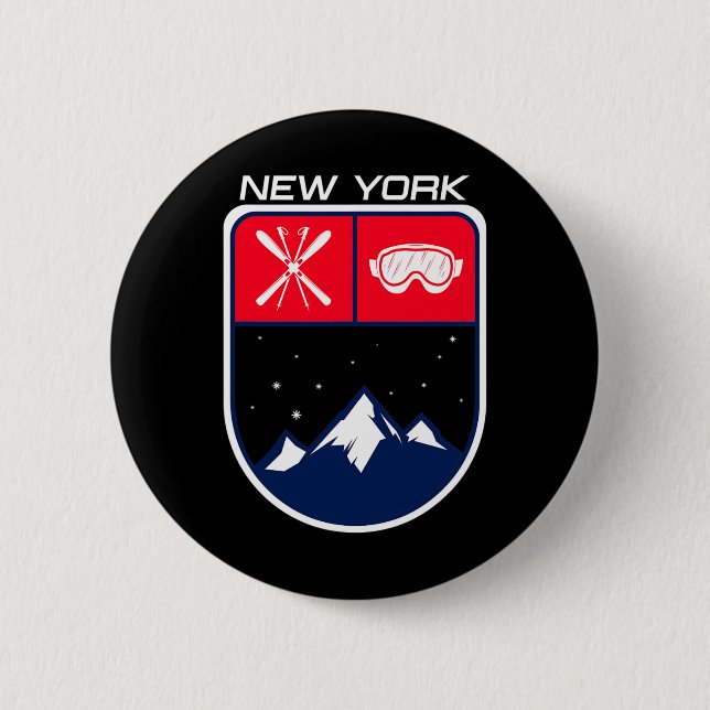 Badge Rond 5 Cm Ski New York Mountain Ski Trail Skier Goggle Po (Devant)