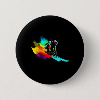 Badge Rond 5 Cm Ski Racing Arc-en-ciel