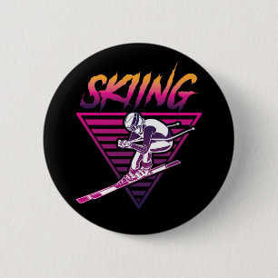 Badge Rond 5 Cm Ski Retro 80S 90S Skier Retro Vintage 80S 9
