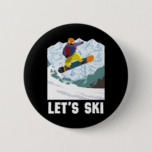 Badge Rond 5 Cm Ski rétros Sports d'hiver Ski Snowboard Ski