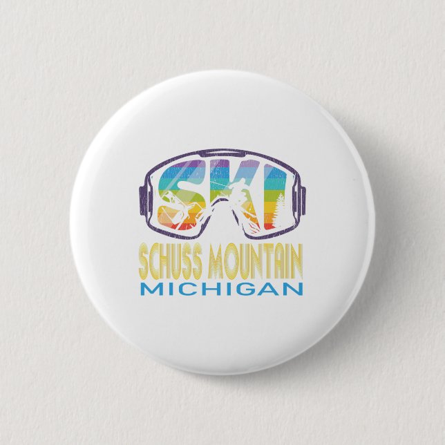 Badge Rond 5 Cm Ski Schuss Mountain Michigan Skiing Vacation  (Devant)