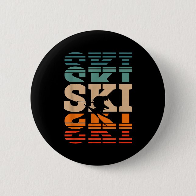 Badge Rond 5 Cm ski ski rétro  (Devant)