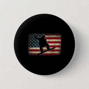 Badge Rond 5 Cm Ski Snowboard Snowboardeur Américain Drapeau Vinta