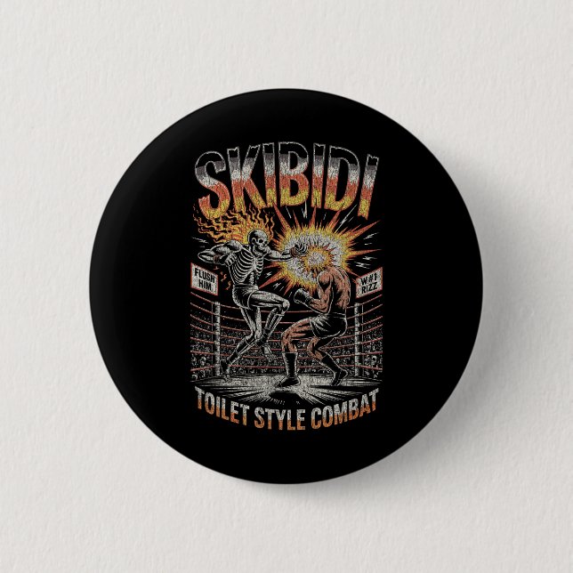 Badge Rond 5 Cm Skibidi Combat Skeleton Boxe Match Mème Explosio (Devant)