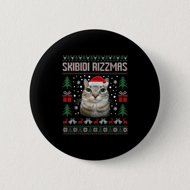 Badge Rond 5 Cm Skibidi Rizzmas Funny Silly Staring Cat Ugly Sweat (Devant)