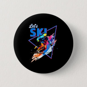 Badge Rond 5 Cm Skier en poudre rétro couleur vintage ski shred de